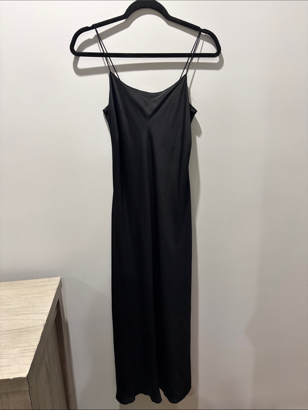 Vince Classic Black Slip Dress with Spaghetti Straps